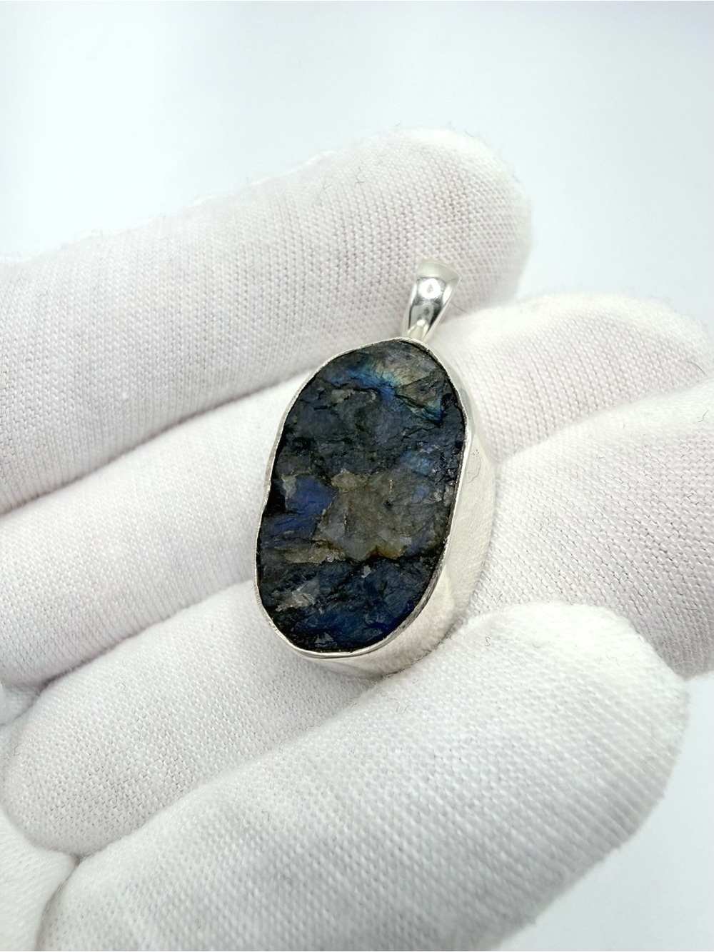 Rough Cut Labradorite .925 Sterling Silver Pendant